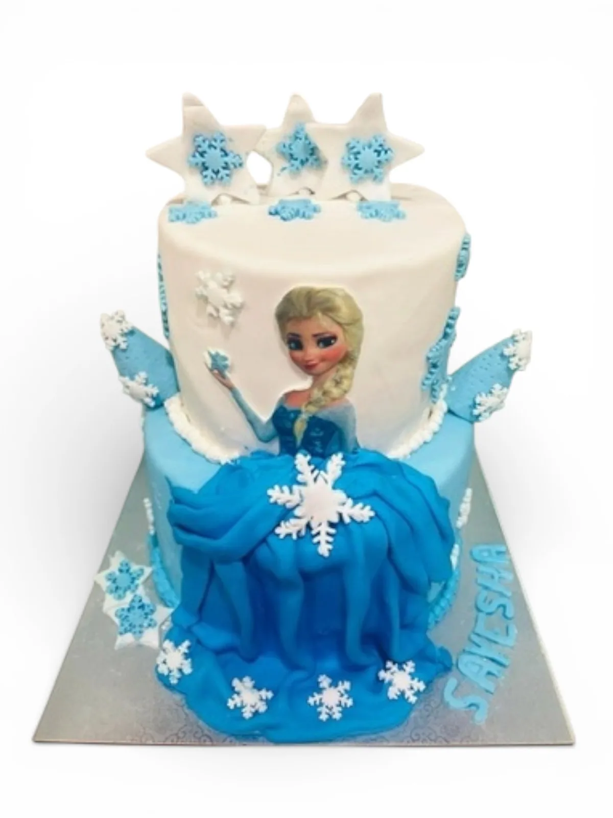 Custom Elsa and Frozen themed eggless birthday cake from Num Num's Bakery, popular for kids parties in Marsden Park and Schofields